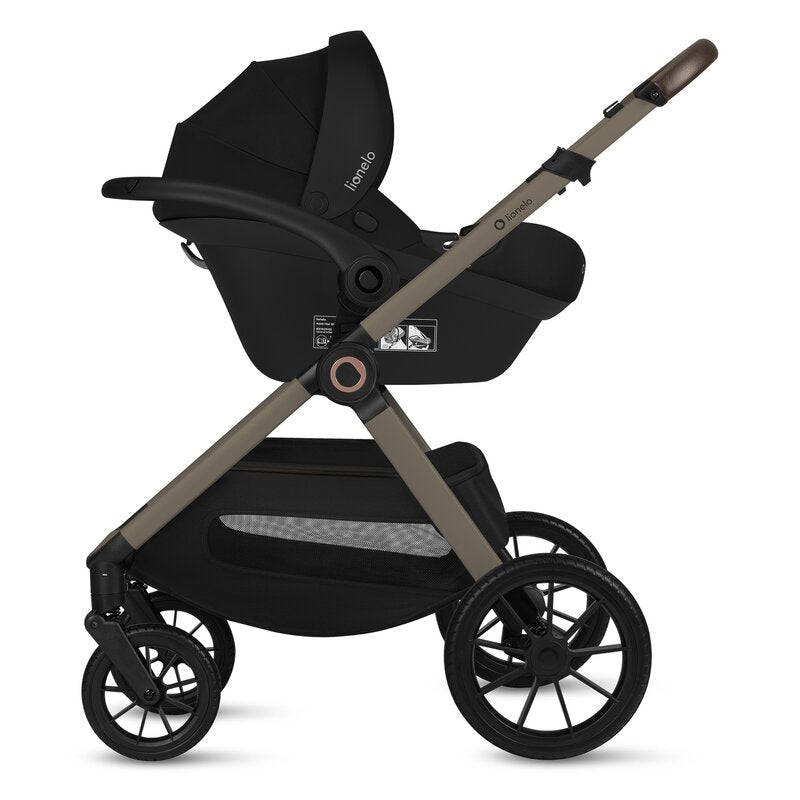 Carucior 3 in 1, Lionelo, Layla, Pana la 22 kg, Cadru aluminiu, Cu landou intarit si salteluta din spuma AirDots, Cu scoica auto testata ADAC, Reversibil, Cu ventilatie 3D, Cu accesorii, EN1888-1, EN1888-2, EN1466, Bej Taupe