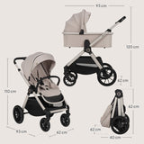 Carucior 3 in 1, Lionelo, Layla, Pana la 22 kg, Cadru aluminiu, Cu landou intarit si salteluta din spuma AirDots, Cu scoica auto testata ADAC, Reversibil, Cu ventilatie 3D, Cu accesorii, EN1888-1, EN1888-2, EN1466, Bej