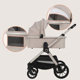 Carucior 3 in 1, Lionelo, Layla, Pana la 22 kg, Cadru aluminiu, Cu landou intarit si salteluta din spuma AirDots, Cu scoica auto testata ADAC, Reversibil, Cu ventilatie 3D, Cu accesorii, EN1888-1, EN1888-2, EN1466, Bej