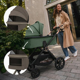 Carucior 3 in 1, Lionelo, Layla, Pana la 22 kg, Cadru aluminiu, Cu landou intarit si salteluta din spuma AirDots, Cu scoica auto testata ADAC, Reversibil, Cu ventilatie 3D, Cu accesorii, EN1888-1, EN1888-2, EN1466, Bej Taupe