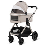 Carucior 3 in 1, Lionelo, Layla, Pana la 22 kg, Cadru aluminiu, Cu landou intarit si salteluta din spuma AirDots, Cu scoica auto testata ADAC, Reversibil, Cu ventilatie 3D, Cu accesorii, EN1888-1, EN1888-2, EN1466, Bej