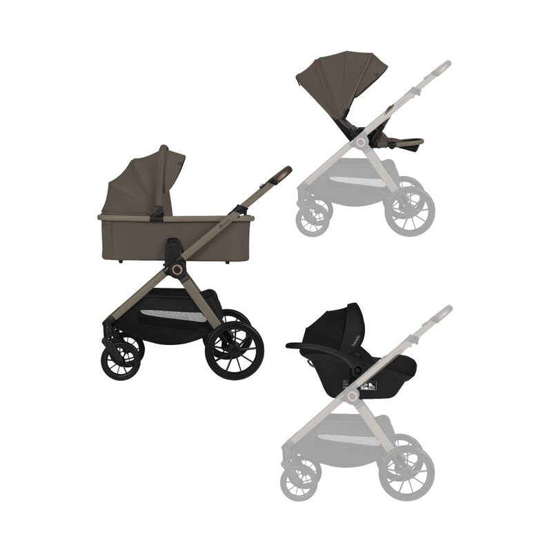 Carucior 3 in 1, Lionelo, Layla, Pana la 22 kg, Cadru aluminiu, Cu landou intarit si salteluta din spuma AirDots, Cu scoica auto testata ADAC, Reversibil, Cu ventilatie 3D, Cu accesorii, EN1888-1, EN1888-2, EN1466, Bej Taupe