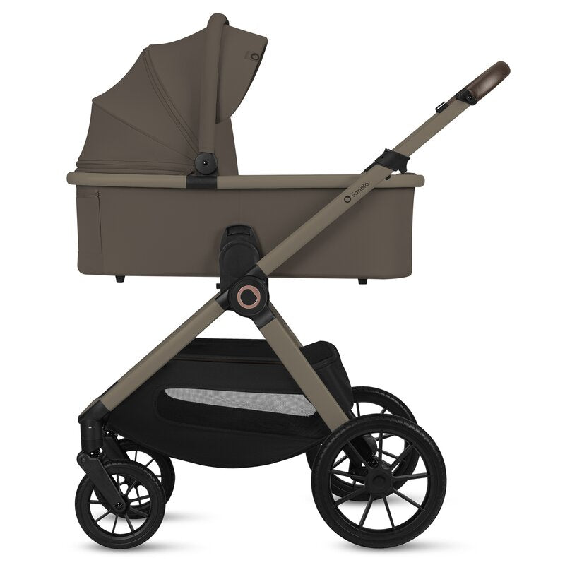 Carucior 3 in 1, Lionelo, Layla, Pana la 22 kg, Cadru aluminiu, Cu landou intarit si salteluta din spuma AirDots, Cu scoica auto testata ADAC, Reversibil, Cu ventilatie 3D, Cu accesorii, EN1888-1, EN1888-2, EN1466, Bej Taupe