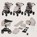 Carucior 3 in 1, Lionelo, Layla, Pana la 22 kg, Cadru aluminiu, Cu landou intarit si salteluta din spuma AirDots, Cu scoica auto testata ADAC, Reversibil, Cu ventilatie 3D, Cu accesorii, EN1888-1, EN1888-2, EN1466, Bej