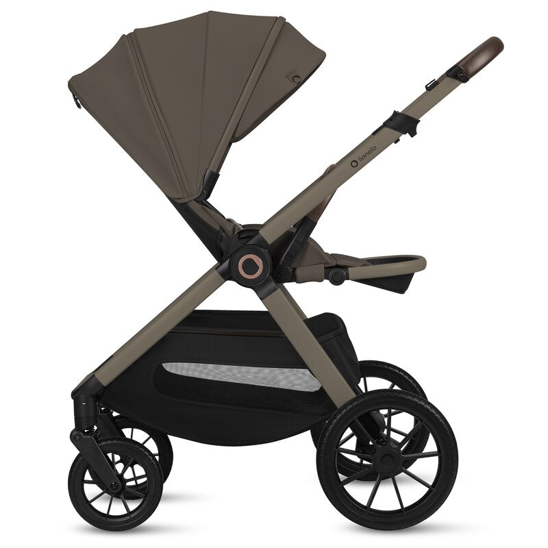 Carucior 3 in 1, Lionelo, Layla, Pana la 22 kg, Cadru aluminiu, Cu landou intarit si salteluta din spuma AirDots, Cu scoica auto testata ADAC, Reversibil, Cu ventilatie 3D, Cu accesorii, EN1888-1, EN1888-2, EN1466, Bej Taupe
