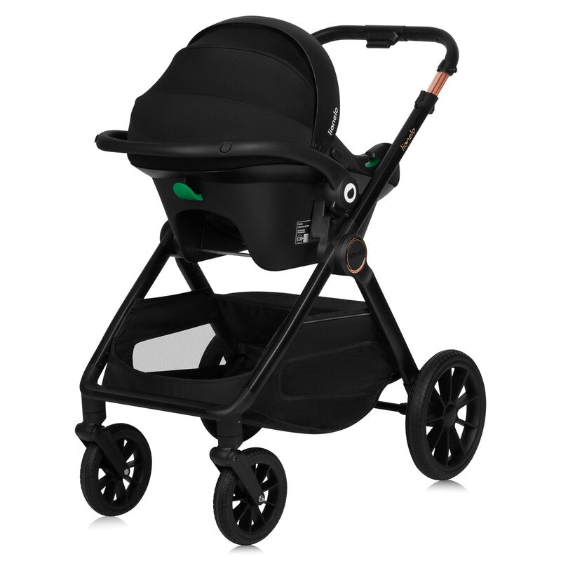 Carucior 3 in 1, Lionelo, Layla, Pana la 22 kg, Cadru aluminiu, Cu landou intarit si salteluta din spuma AirDots, Cu scoica auto testata ADAC, Reversibil, Cu ventilatie 3D, Cu accesorii, EN1888-1, EN1888-2, EN1466, Maro