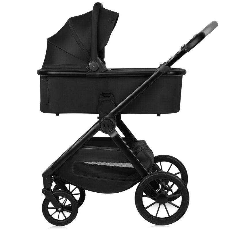 Carucior 3 in 1, Lionelo, Layla, Pana la 22 kg, Cadru aluminiu, Cu landou intarit si salteluta din spuma AirDots, Cu scoica auto testata ADAC, Reversibil, Cu ventilatie 3D, Cu accesorii, EN1888-1, EN1888-2, EN1466, Negru