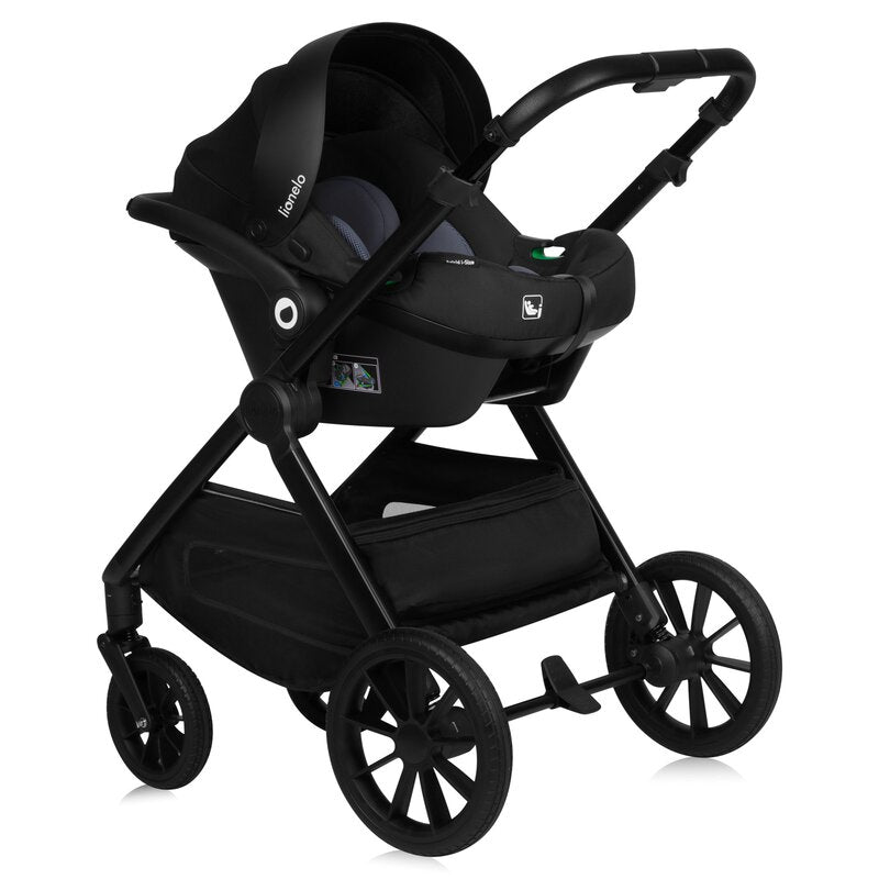 Carucior 3 in 1, Lionelo, Layla, Pana la 22 kg, Cadru aluminiu, Cu landou intarit si salteluta din spuma AirDots, Cu scoica auto testata ADAC, Reversibil, Cu ventilatie 3D, Cu accesorii, EN1888-1, EN1888-2, EN1466, Negru