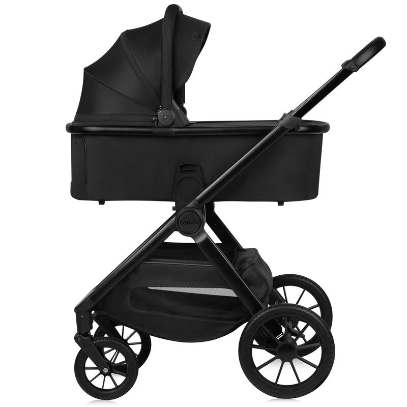 Carucior 3 in 1, Lionelo, Layla, Pana la 22 kg, Cadru aluminiu, Cu landou intarit si salteluta din spuma AirDots, Cu scoica auto testata ADAC, Reversibil, Cu ventilatie 3D, Cu accesorii, EN1888-1, EN1888-2, EN1466, Negru