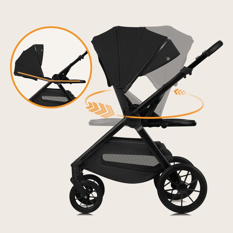 Carucior 3 in 1, Lionelo, Layla, Pana la 22 kg, Cadru aluminiu, Cu landou intarit si salteluta din spuma AirDots, Cu scoica auto testata ADAC, Reversibil, Cu ventilatie 3D, Cu accesorii, EN1888-1, EN1888-2, EN1466, Negru