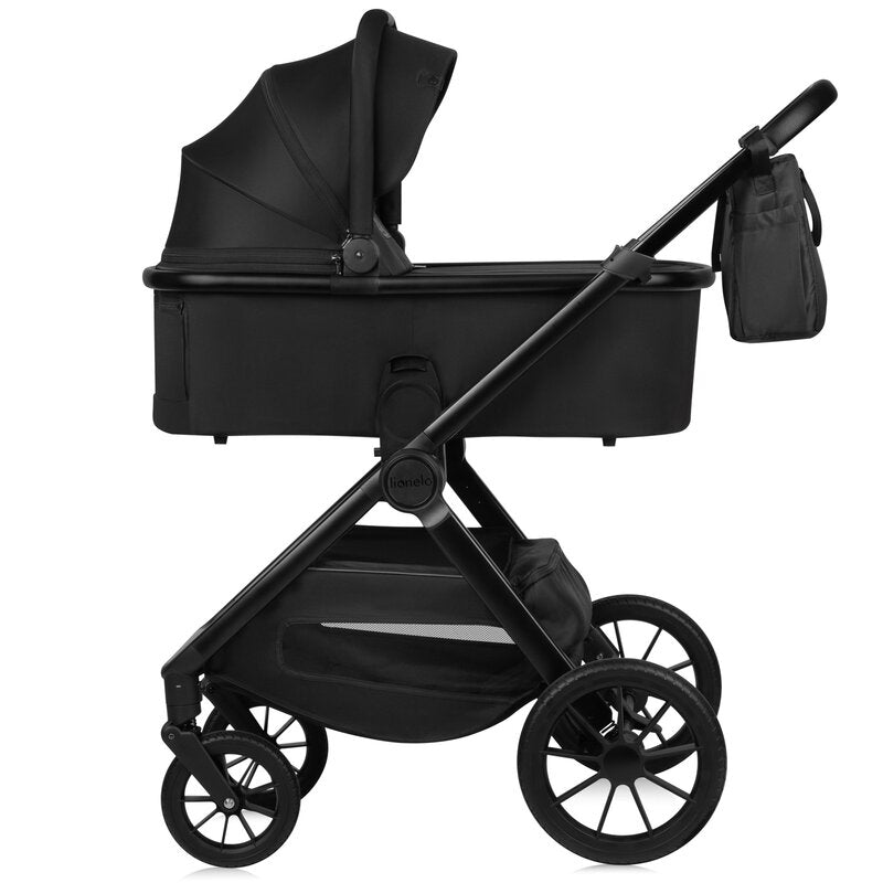 Carucior 3 in 1, Lionelo, Layla, Pana la 22 kg, Cadru aluminiu, Cu landou intarit si salteluta din spuma AirDots, Cu scoica auto testata ADAC, Reversibil, Cu ventilatie 3D, Cu accesorii, EN1888-1, EN1888-2, EN1466, Negru