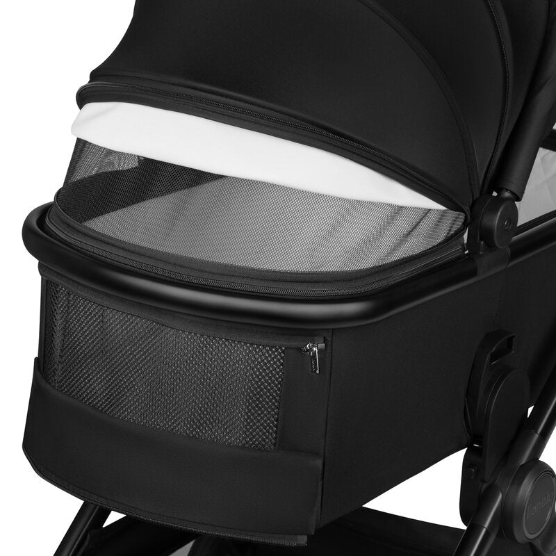 Carucior 3 in 1, Lionelo, Layla, Pana la 22 kg, Cadru aluminiu, Cu landou intarit si salteluta din spuma AirDots, Cu scoica auto testata ADAC, Reversibil, Cu ventilatie 3D, Cu accesorii, EN1888-1, EN1888-2, EN1466, Negru
