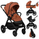 Carucior 3 in 1, Lionelo, Layla, Pana la 22 kg, Cadru aluminiu, Cu landou intarit si salteluta din spuma AirDots, Cu scoica auto testata ADAC, Reversibil, Cu ventilatie 3D, Cu accesorii, EN1888-1, EN1888-2, EN1466, Maro