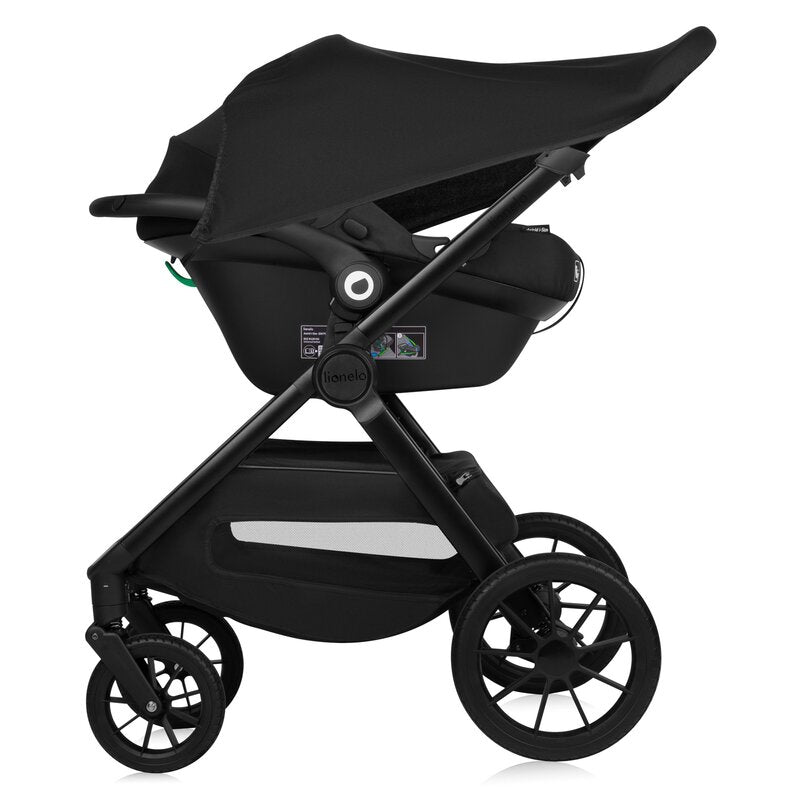 Carucior 3 in 1, Lionelo, Layla, Pana la 22 kg, Cadru aluminiu, Cu landou intarit si salteluta din spuma AirDots, Cu scoica auto testata ADAC, Reversibil, Cu ventilatie 3D, Cu accesorii, EN1888-1, EN1888-2, EN1466, Negru