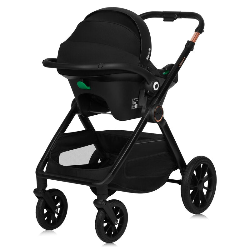Carucior 3 in 1, Lionelo, Layla, Pana la 22 kg, Cadru aluminiu, Cu landou intarit si salteluta din spuma AirDots, Cu scoica auto testata ADAC, Reversibil, Cu ventilatie 3D, Cu accesorii, EN1888-1, EN1888-2, EN1466, Verde