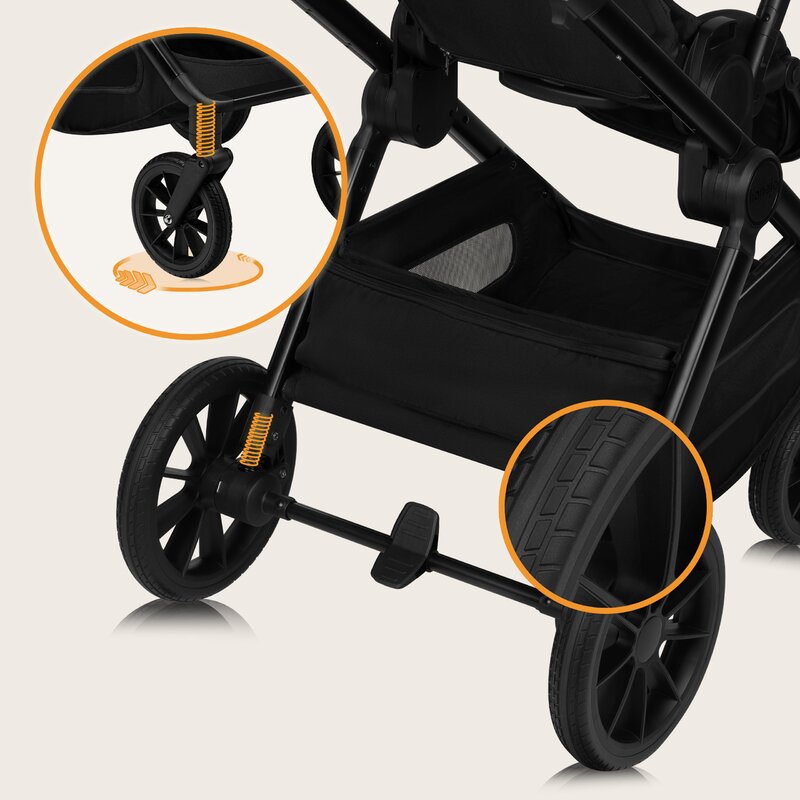 Carucior 3 in 1, Lionelo, Layla, Pana la 22 kg, Cadru aluminiu, Cu landou intarit si salteluta din spuma AirDots, Cu scoica auto testata ADAC, Reversibil, Cu ventilatie 3D, Cu accesorii, EN1888-1, EN1888-2, EN1466, Negru