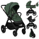 Carucior 3 in 1, Lionelo, Layla, Pana la 22 kg, Cadru aluminiu, Cu landou intarit si salteluta din spuma AirDots, Cu scoica auto testata ADAC, Reversibil, Cu ventilatie 3D, Cu accesorii, EN1888-1, EN1888-2, EN1466, Verde