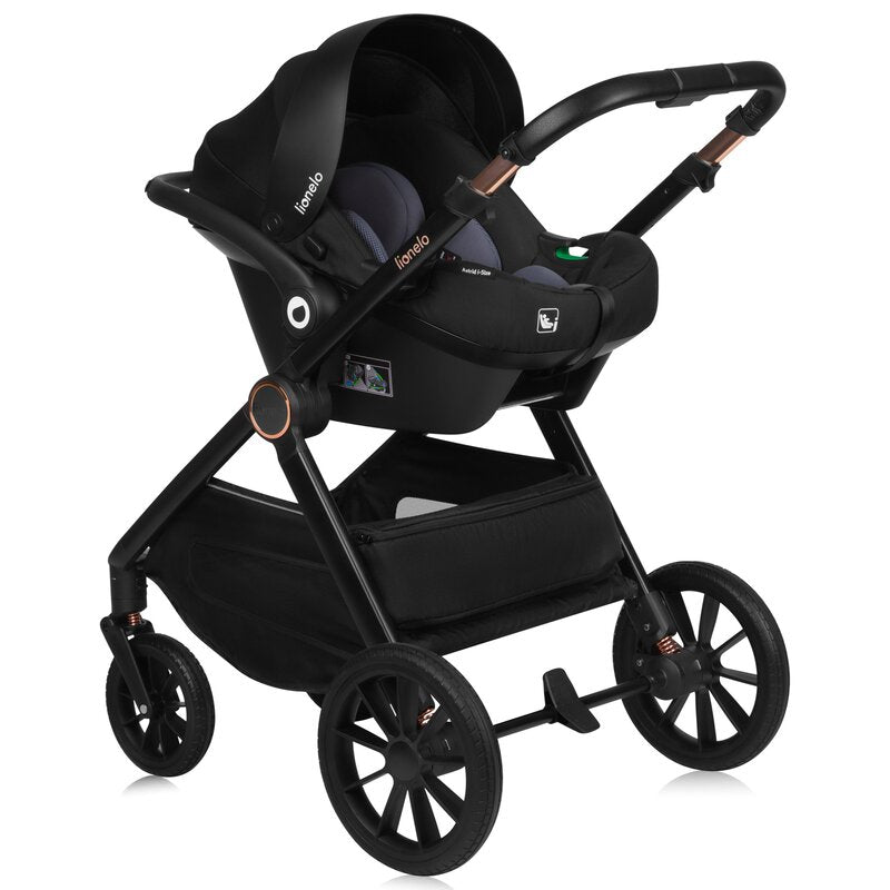 Carucior 3 in 1, Lionelo, Layla, Pana la 22 kg, Cadru aluminiu, Cu landou intarit si salteluta din spuma AirDots, Cu scoica auto testata ADAC, Reversibil, Cu ventilatie 3D, Cu accesorii, EN1888-1, EN1888-2, EN1466, Maro