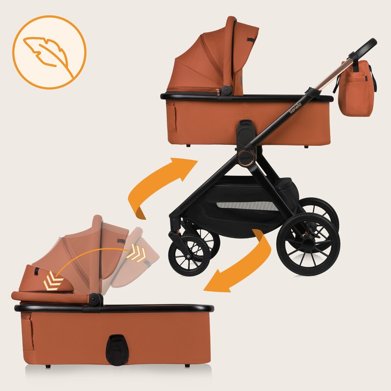 Carucior 3 in 1, Lionelo, Layla, Pana la 22 kg, Cadru aluminiu, Cu landou intarit si salteluta din spuma AirDots, Cu scoica auto testata ADAC, Reversibil, Cu ventilatie 3D, Cu accesorii, EN1888-1, EN1888-2, EN1466, Maro