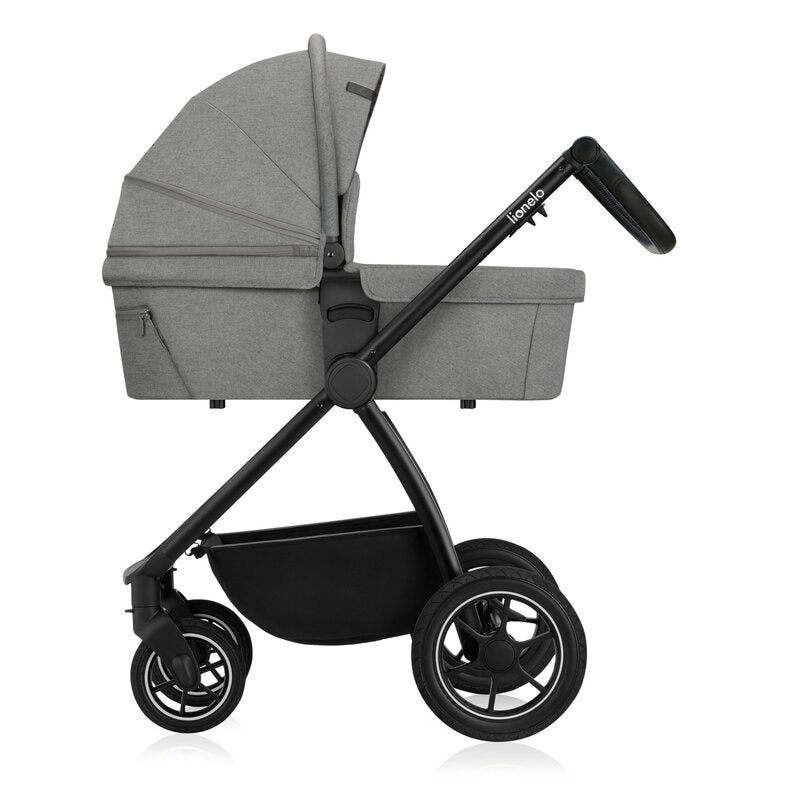 Carucior 3 in 1, Lionelo, Meril, Cu landou de dimensiune XL, Reversibil, Cu scoica auto testata ADAC, Cu accesorii, Pana la 22 kg, Conform cu EN1888-1 EN1888-2, EN1466, Gri