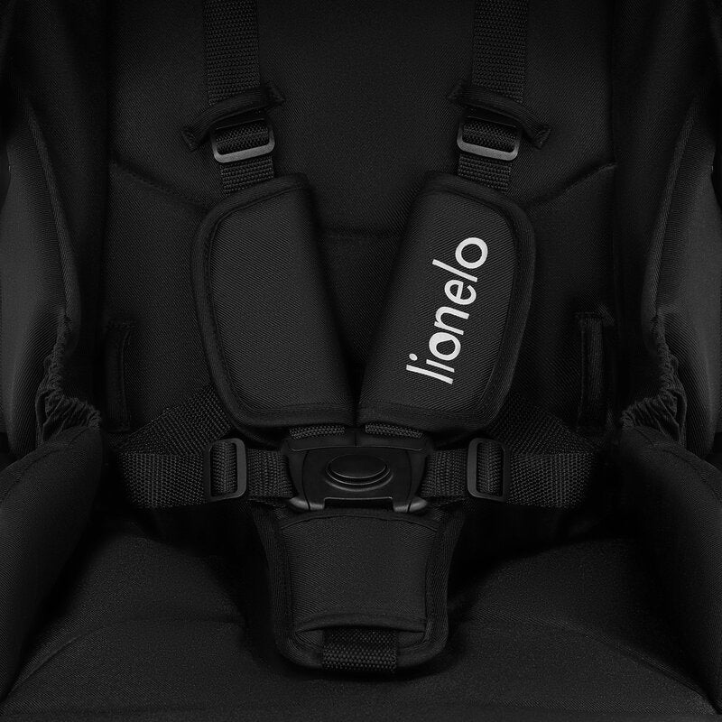 Carucior 3 in 1, Lionelo, Meril, Cu landou de dimensiune XL, Reversibil, Cu scoica auto testata ADAC, Cu accesorii, Pana la 22 kg, Conform cu EN1888-1 EN1888-2, EN1466, Negru