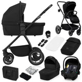 Carucior 3 in 1, Lionelo, Meril, Cu landou de dimensiune XL, Reversibil, Cu scoica auto testata ADAC, Cu accesorii, Pana la 22 kg, Conform cu EN1888-1 EN1888-2, EN1466, Negru
