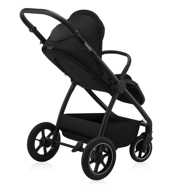 Carucior 3 in 1, Lionelo, Meril, Cu landou de dimensiune XL, Reversibil, Cu scoica auto testata ADAC, Cu accesorii, Pana la 22 kg, Conform cu EN1888-1 EN1888-2, EN1466, Negru - gogobaby.ro