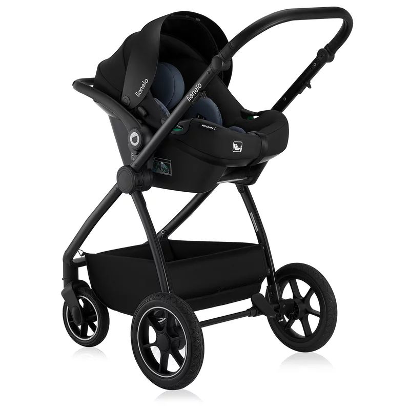 Carucior 3 in 1, Lionelo, Meril, Cu landou de dimensiune XL, Reversibil, Cu scoica auto testata ADAC, Cu accesorii, Pana la 22 kg, Conform cu EN1888-1 EN1888-2, EN1466, Negru - gogobaby.ro