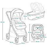 Carucior 3 in 1, Lionelo, Meril, Cu landou de dimensiune XL, Reversibil, Cu scoica auto testata ADAC, Cu accesorii, Pana la 22 kg, Conform cu EN1888-1 EN1888-2, EN1466, Negru
