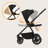 Carucior 3 in 1, Lionelo, Meril, Cu landou de dimensiune XL, Reversibil, Cu scoica auto testata ADAC, Cu accesorii, Pana la 22 kg, Conform cu EN1888-1 EN1888-2, EN1466, Negru