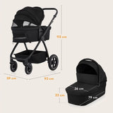 Carucior 3 in 1, Lionelo, Meril, Cu landou de dimensiune XL, Reversibil, Cu scoica auto testata ADAC, Cu accesorii, Pana la 22 kg, Conform cu EN1888-1 EN1888-2, EN1466, Negru