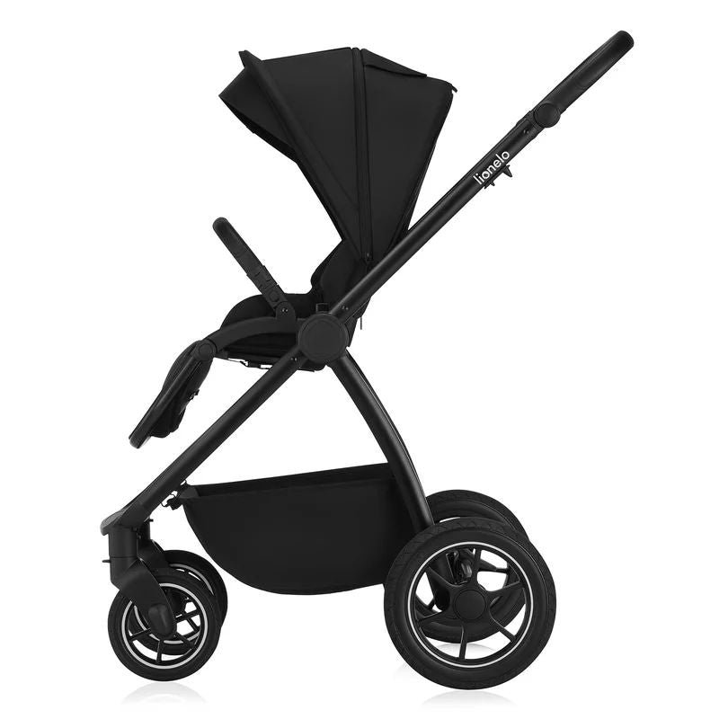 Carucior 3 in 1, Lionelo, Meril, Cu landou de dimensiune XL, Reversibil, Cu scoica auto testata ADAC, Cu accesorii, Pana la 22 kg, Conform cu EN1888-1 EN1888-2, EN1466, Negru - gogobaby.ro