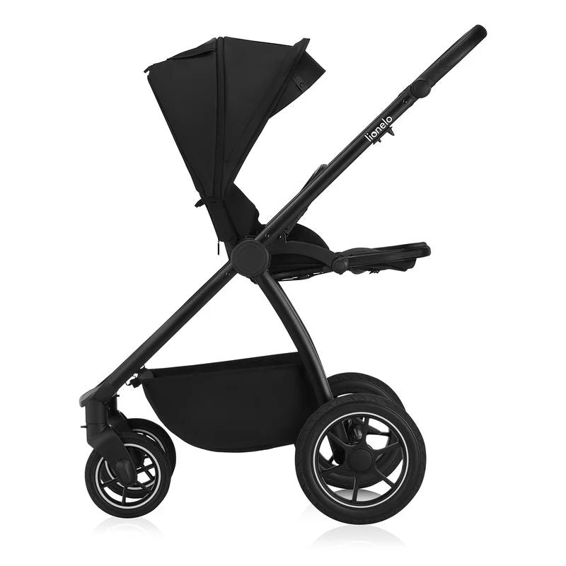 Carucior 3 in 1, Lionelo, Meril, Cu landou de dimensiune XL, Reversibil, Cu scoica auto testata ADAC, Cu accesorii, Pana la 22 kg, Conform cu EN1888-1 EN1888-2, EN1466, Negru - gogobaby.ro