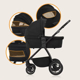 Carucior 3 in 1, Lionelo, Meril, Cu landou de dimensiune XL, Reversibil, Cu scoica auto testata ADAC, Cu accesorii, Pana la 22 kg, Conform cu EN1888-1 EN1888-2, EN1466, Negru