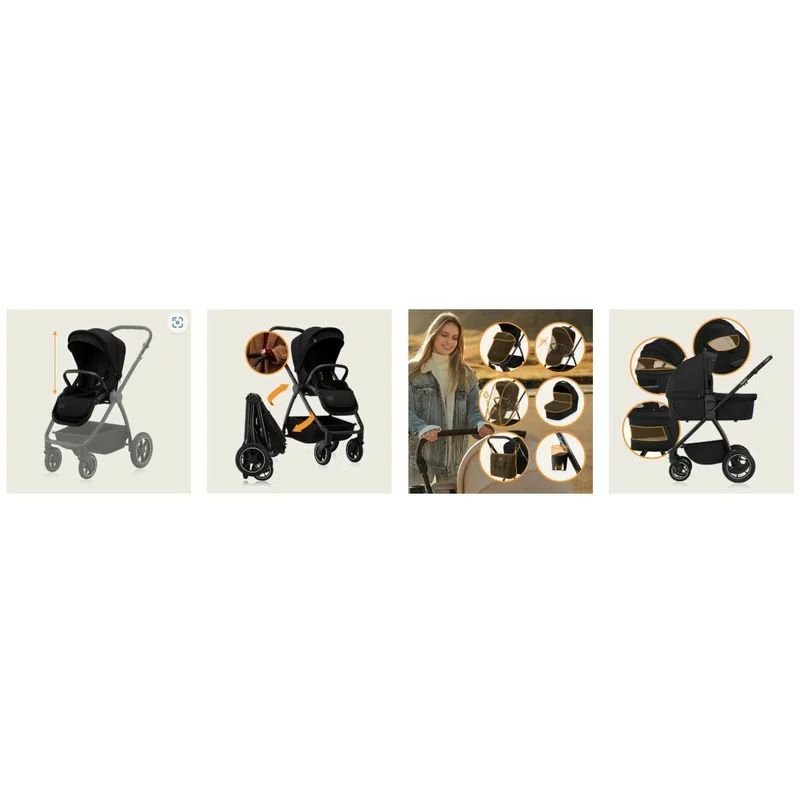 Carucior 3 in 1, Lionelo, Meril, Cu landou de dimensiune XL, Reversibil, Cu scoica auto testata ADAC, Cu accesorii, Pana la 22 kg, Conform cu EN1888-1 EN1888-2, EN1466, Negru - gogobaby.ro