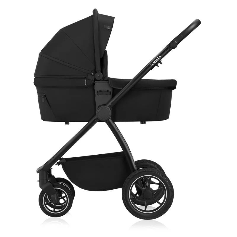 Carucior 3 in 1, Lionelo, Meril, Cu landou de dimensiune XL, Reversibil, Cu scoica auto testata ADAC, Cu accesorii, Pana la 22 kg, Conform cu EN1888-1 EN1888-2, EN1466, Negru - gogobaby.ro