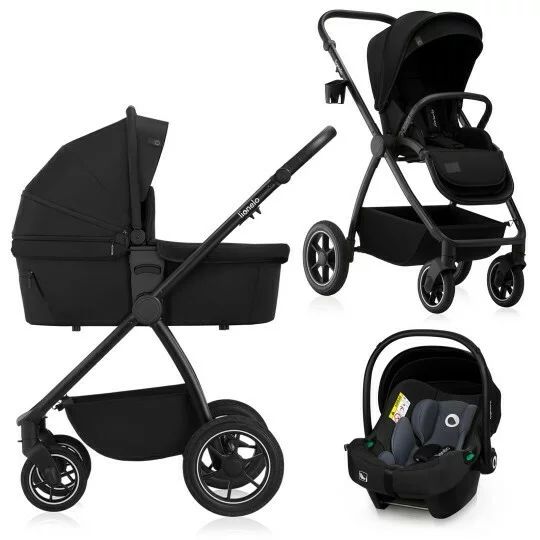 Carucior 3 in 1, Lionelo, Meril, Cu landou de dimensiune XL, Reversibil, Cu scoica auto testata ADAC, Cu accesorii, Pana la 22 kg, Conform cu EN1888-1 EN1888-2, EN1466, Negru - gogobaby.ro