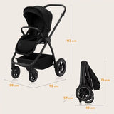 Carucior 3 in 1, Lionelo, Meril, Cu landou de dimensiune XL, Reversibil, Cu scoica auto testata ADAC, Cu accesorii, Pana la 22 kg, Conform cu EN1888-1 EN1888-2, EN1466, Negru