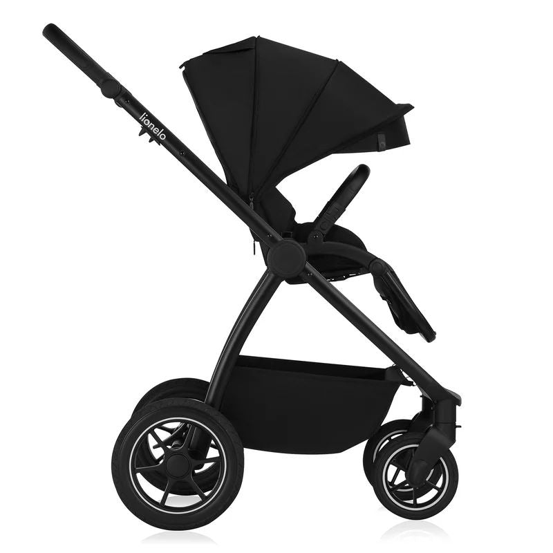 Carucior 3 in 1, Lionelo, Meril, Cu landou de dimensiune XL, Reversibil, Cu scoica auto testata ADAC, Cu accesorii, Pana la 22 kg, Conform cu EN1888-1 EN1888-2, EN1466, Negru - gogobaby.ro