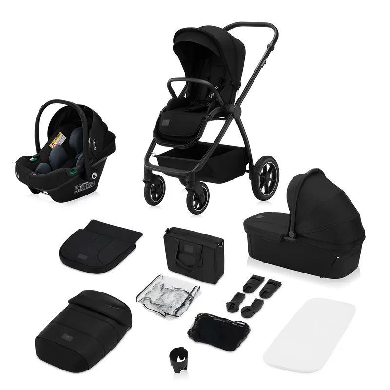 Carucior 3 in 1, Lionelo, Meril, Cu landou de dimensiune XL, Reversibil, Cu scoica auto testata ADAC, Cu accesorii, Pana la 22 kg, Conform cu EN1888-1 EN1888-2, EN1466, Negru - gogobaby.ro