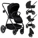 Carucior 3 in 1, Lionelo, Meril, Cu landou de dimensiune XL, Reversibil, Cu scoica auto testata ADAC, Cu accesorii, Pana la 22 kg, Conform cu EN1888-1 EN1888-2, EN1466, Negru