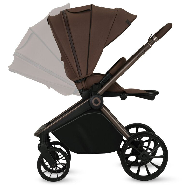 Carucior 3 in 1, Lionelo, Mika Plus, Cadru din aluminiu, Cu landou intarit si salteluta moale, Cu scoica auto testata ADAC, Reversibil, Cu sistem de ventilatie 3D, Cu accesorii, Pana la 22 kg, EN1888-1 EN1888-2 EN1466 ECE R129, Mocha Mousse