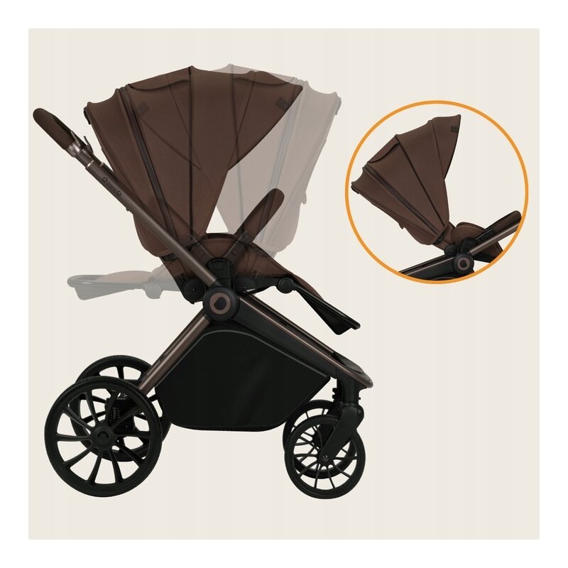 Carucior 3 in 1, Lionelo, Mika Plus, Cadru din aluminiu, Cu landou intarit si salteluta moale, Cu scoica auto testata ADAC, Reversibil, Cu sistem de ventilatie 3D, Cu accesorii, Pana la 22 kg, EN1888-1 EN1888-2 EN1466 ECE R129, Mocha Mousse
