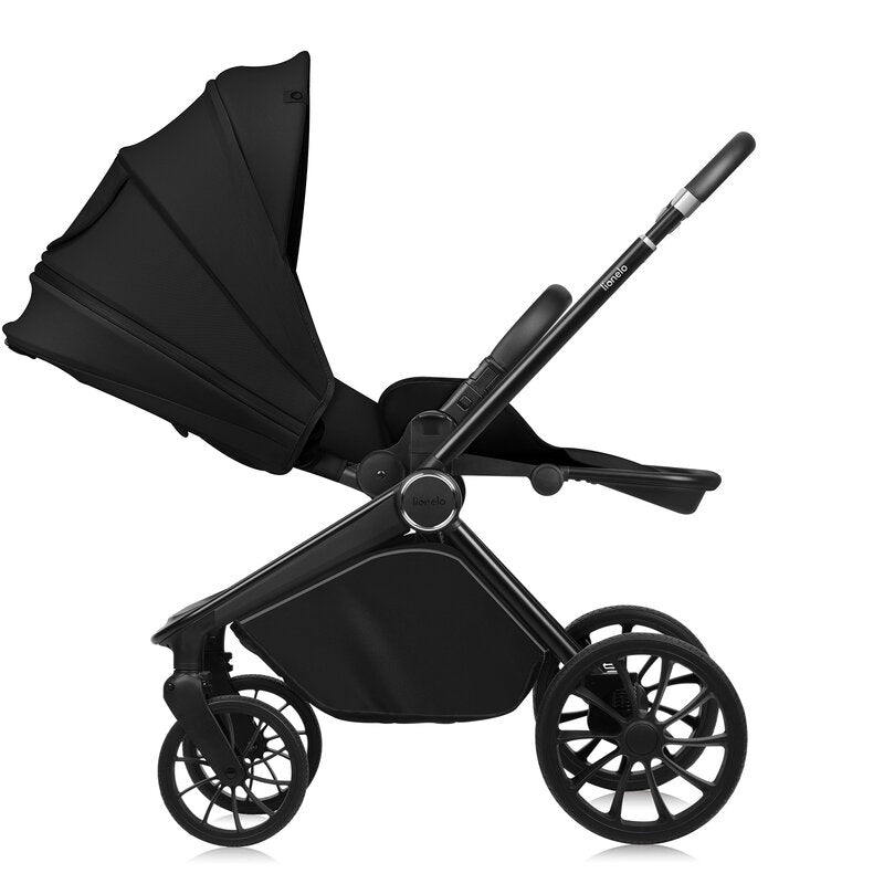 Carucior 3 in 1, Lionelo, Mika Plus, Cadru din aluminiu, Cu landou intarit si salteluta moale, Cu scoica auto testata ADAC, Reversibil, Cu sistem de ventilatie 3D, Cu accesorii, Pana la 22 kg, EN1888-1 EN1888-2 EN1466 ECE R129, Negru