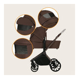 Carucior 3 in 1, Lionelo, Mika Plus, Cadru din aluminiu, Cu landou intarit si salteluta moale, Cu scoica auto testata ADAC, Reversibil, Cu sistem de ventilatie 3D, Cu accesorii, Pana la 22 kg, EN1888-1 EN1888-2 EN1466 ECE R129, Mocha Mousse