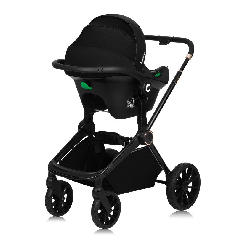 Carucior 3 in 1, Lionelo, Mika Plus, Cadru din aluminiu, Cu landou intarit si salteluta moale, Cu scoica auto testata ADAC, Reversibil, Cu sistem de ventilatie 3D, Cu accesorii, Pana la 22 kg, EN1888-1 EN1888-2 EN1466 ECE R129, Maro