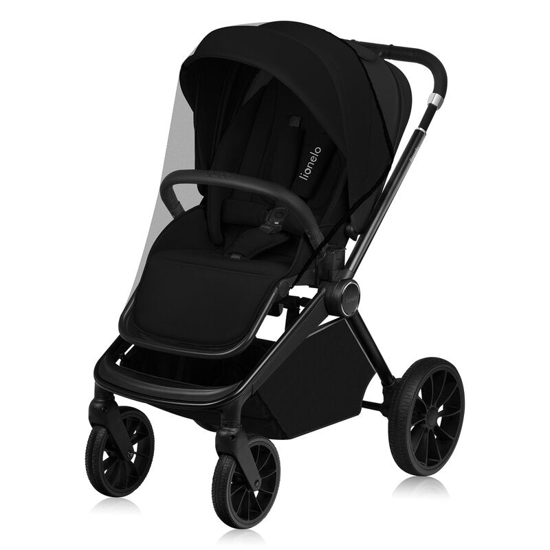 Carucior 3 in 1, Lionelo, Mika Plus, Cadru din aluminiu, Cu landou intarit si salteluta moale, Cu scoica auto testata ADAC, Reversibil, Cu sistem de ventilatie 3D, Cu accesorii, Pana la 22 kg, EN1888-1 EN1888-2 EN1466 ECE R129, Negru