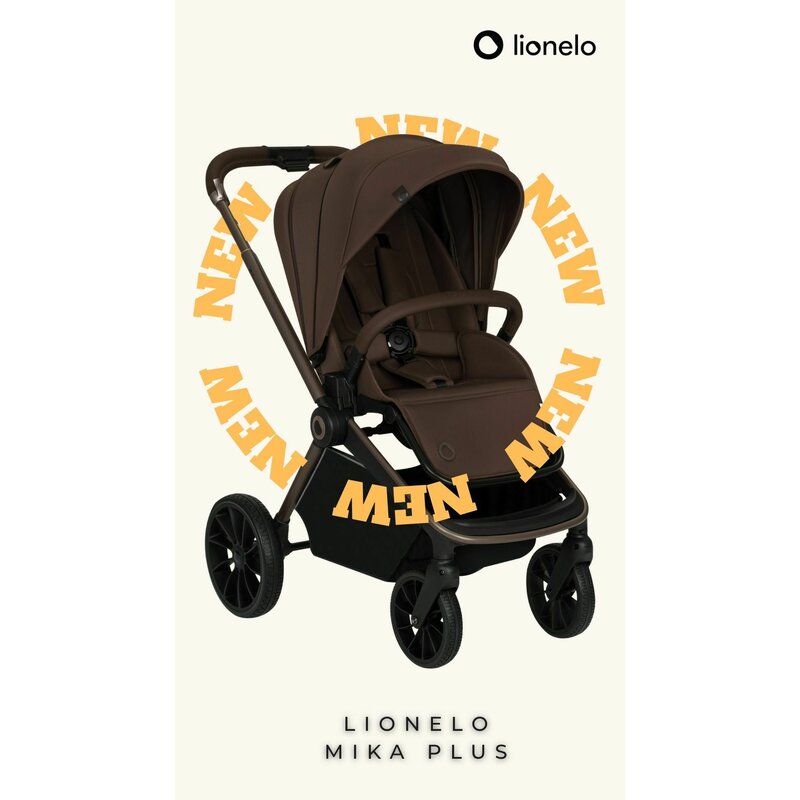 Carucior 3 in 1, Lionelo, Mika Plus, Cadru din aluminiu, Cu landou intarit si salteluta moale, Cu scoica auto testata ADAC, Reversibil, Cu sistem de ventilatie 3D, Cu accesorii, Pana la 22 kg, EN1888-1 EN1888-2 EN1466 ECE R129, Mocha Mousse