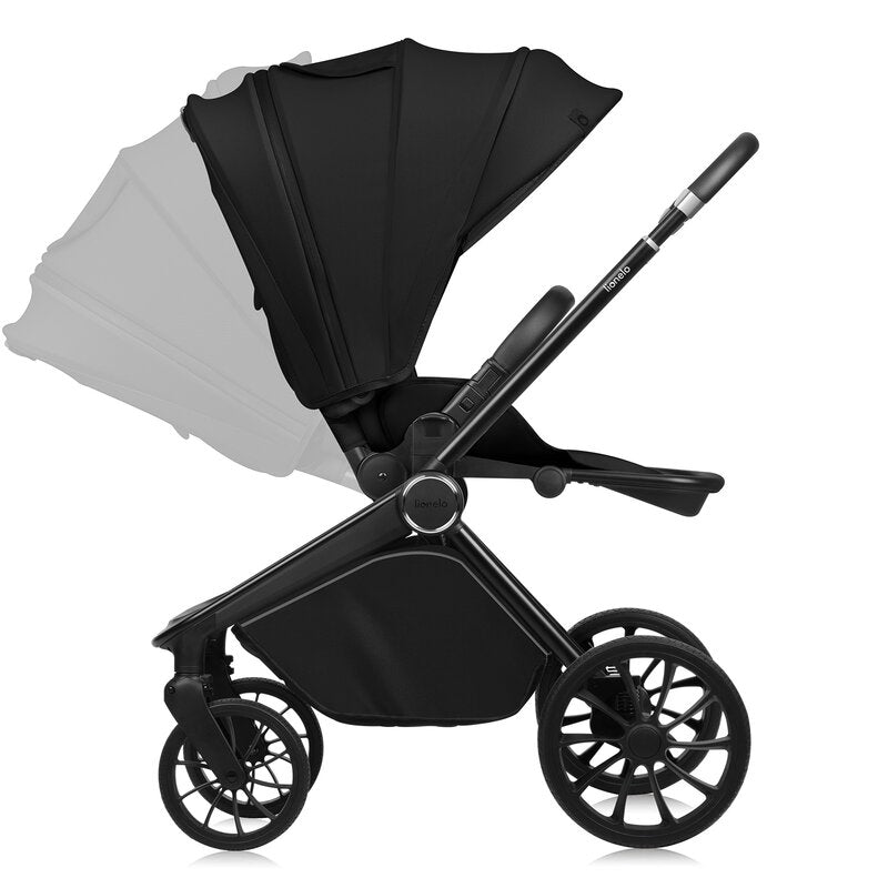 Carucior 3 in 1, Lionelo, Mika Plus, Cadru din aluminiu, Cu landou intarit si salteluta moale, Cu scoica auto testata ADAC, Reversibil, Cu sistem de ventilatie 3D, Cu accesorii, Pana la 22 kg, EN1888-1 EN1888-2 EN1466 ECE R129, Negru