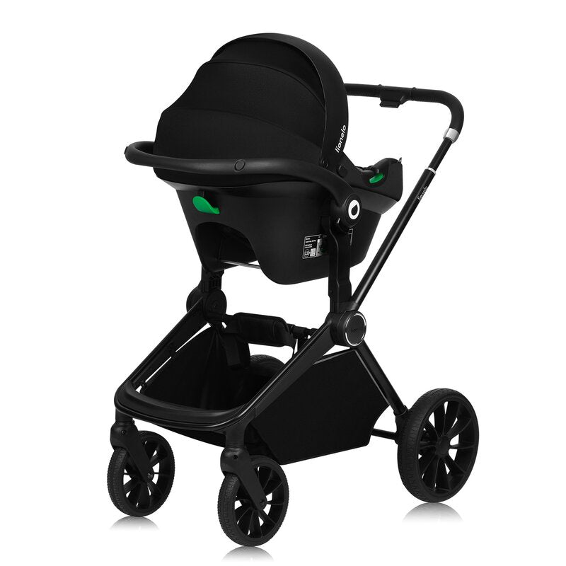 Carucior 3 in 1, Lionelo, Mika Plus, Cadru din aluminiu, Cu landou intarit si salteluta moale, Cu scoica auto testata ADAC, Reversibil, Cu sistem de ventilatie 3D, Cu accesorii, Pana la 22 kg, EN1888-1 EN1888-2 EN1466 ECE R129, Negru